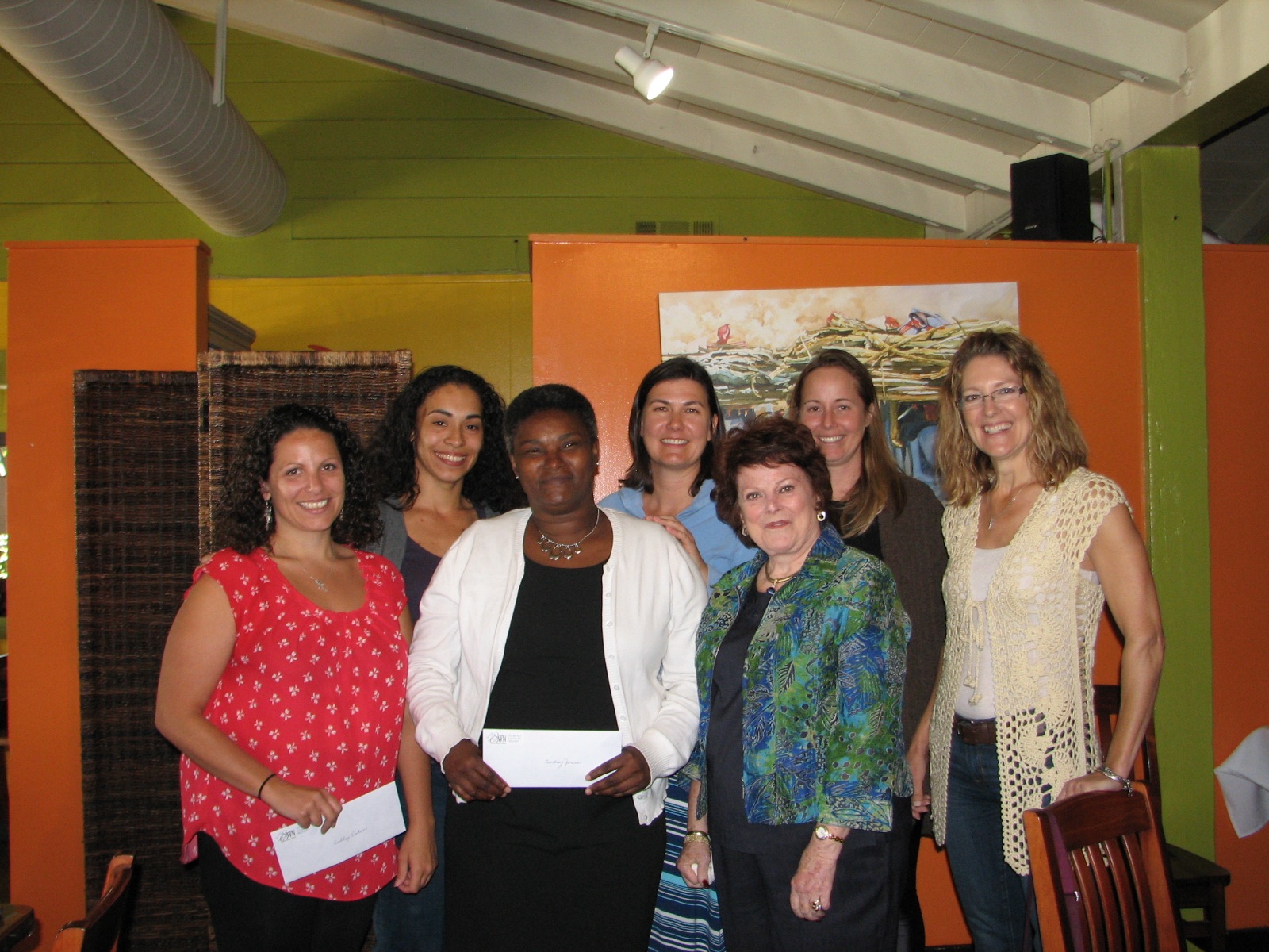 Scholarship winners (l. to r.) Ashley Erden, Sabrina Bussell, Courtnay Jones with Scholarship committee Christine Womack, Alyce Thorp, AJ Fudge and Monica Randeen. (not pictured Scholarship winner Jimi McFarlin)